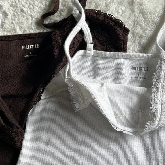 Set of 3 Hollister Lace Trim Camisoles - White, Brown, Navy - Picture 4 of 6